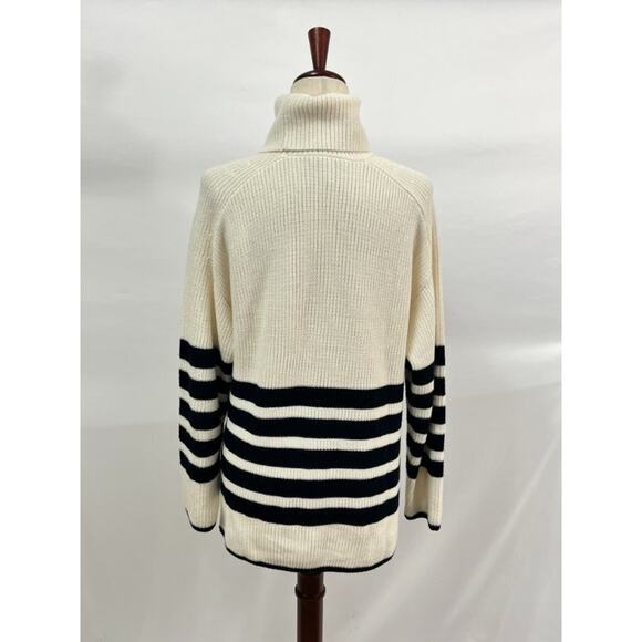 COS Sz XS Ivory Navy Blue Stripe Pullover Turtleneck Roll Neck Sweater - Picture 9 of 11